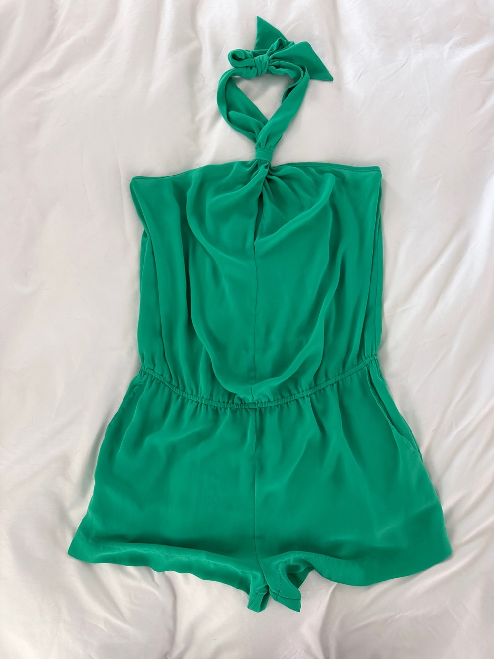 BCBGmaxazria BCBG green cross over halter romper size medium